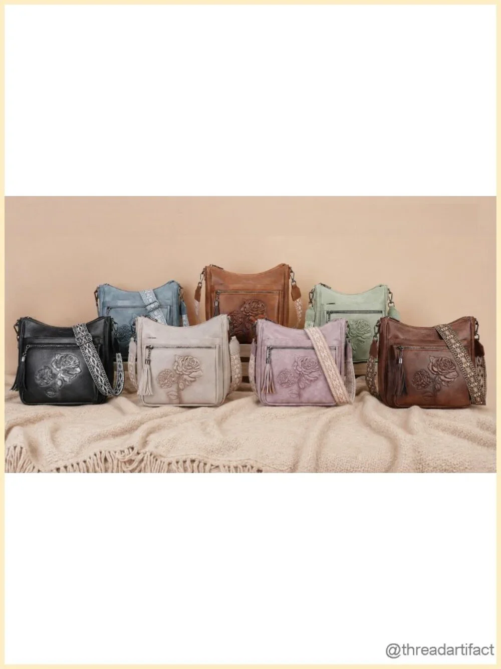 Crossbody Bag Women Hobo Purse Vegan Leather Embossed Floral Lightweight